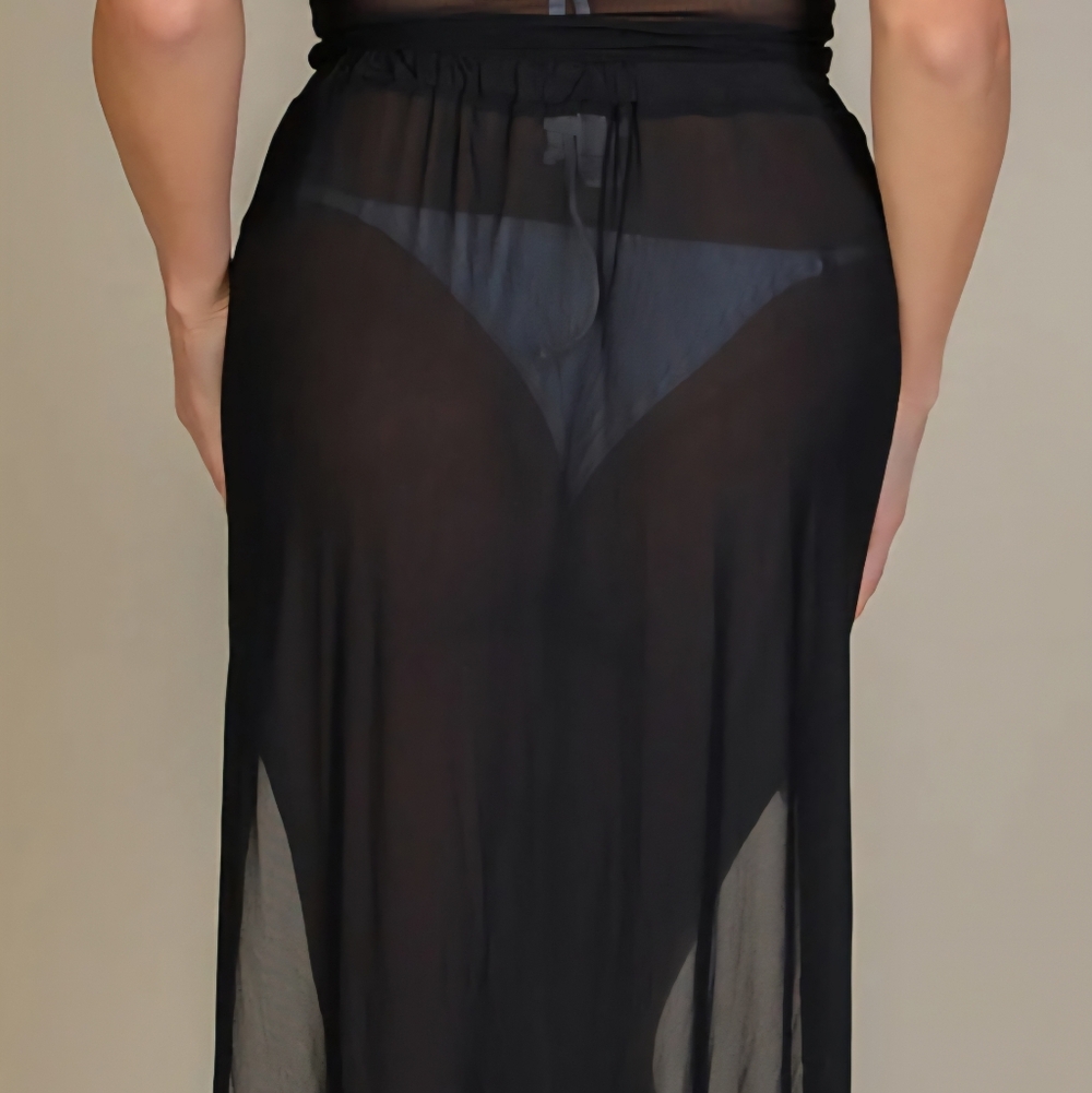 SHEIN Black Sheer Maxi Skirt with Elastic Waistband